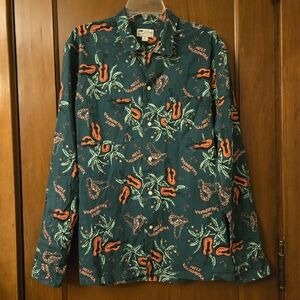 J. Crew Long Sleeve Camp Collar Print Mele Kalilimaka Mens Size Large Trendy EUC